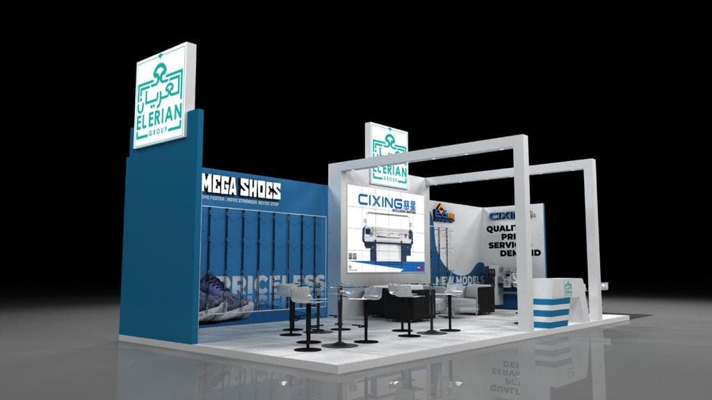 Custom-fabricated exhibition stand with precise architectural finishing
